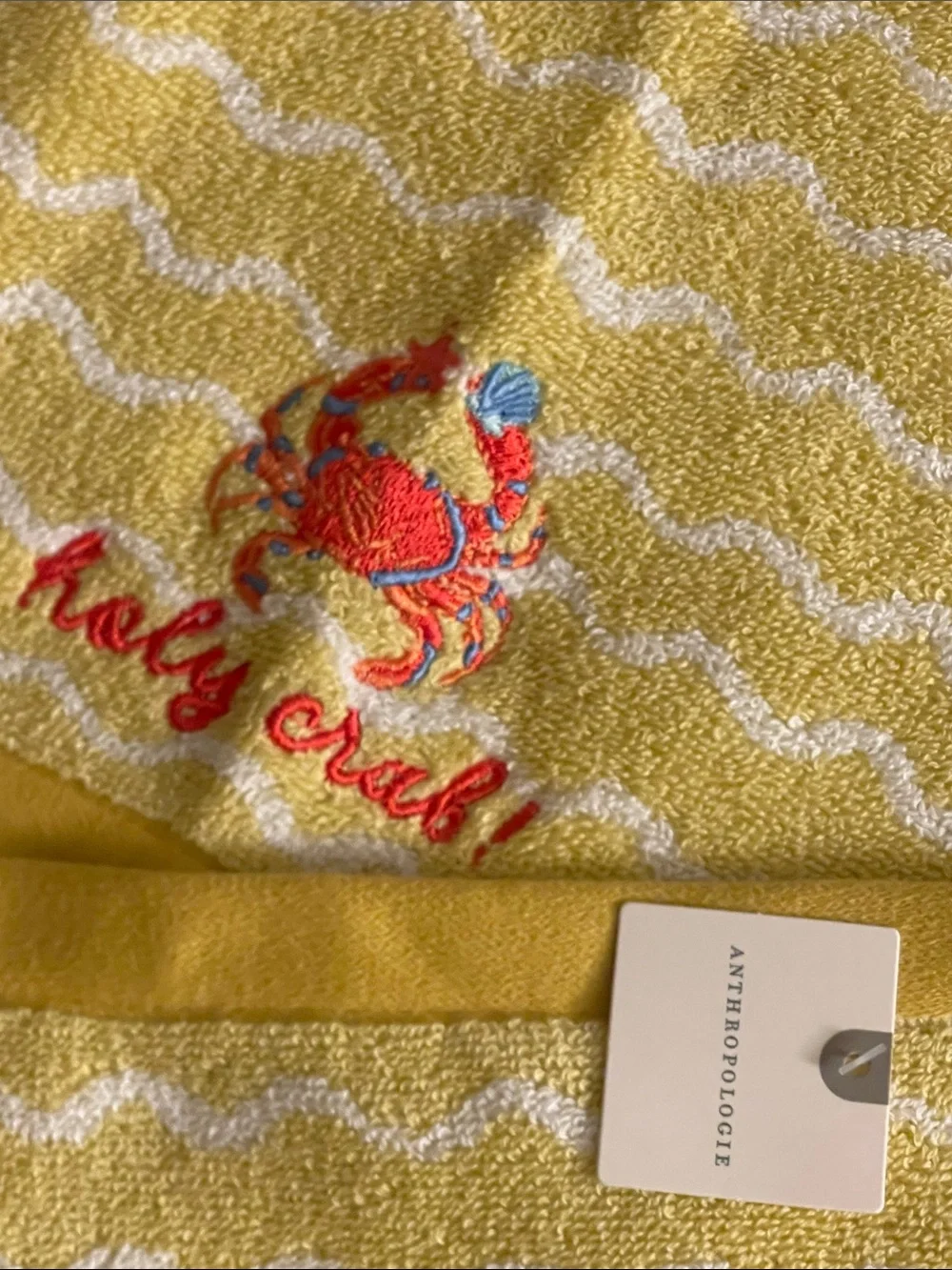 Holy Crab Icon Embroidered Hand Towel from Anthroplologie
